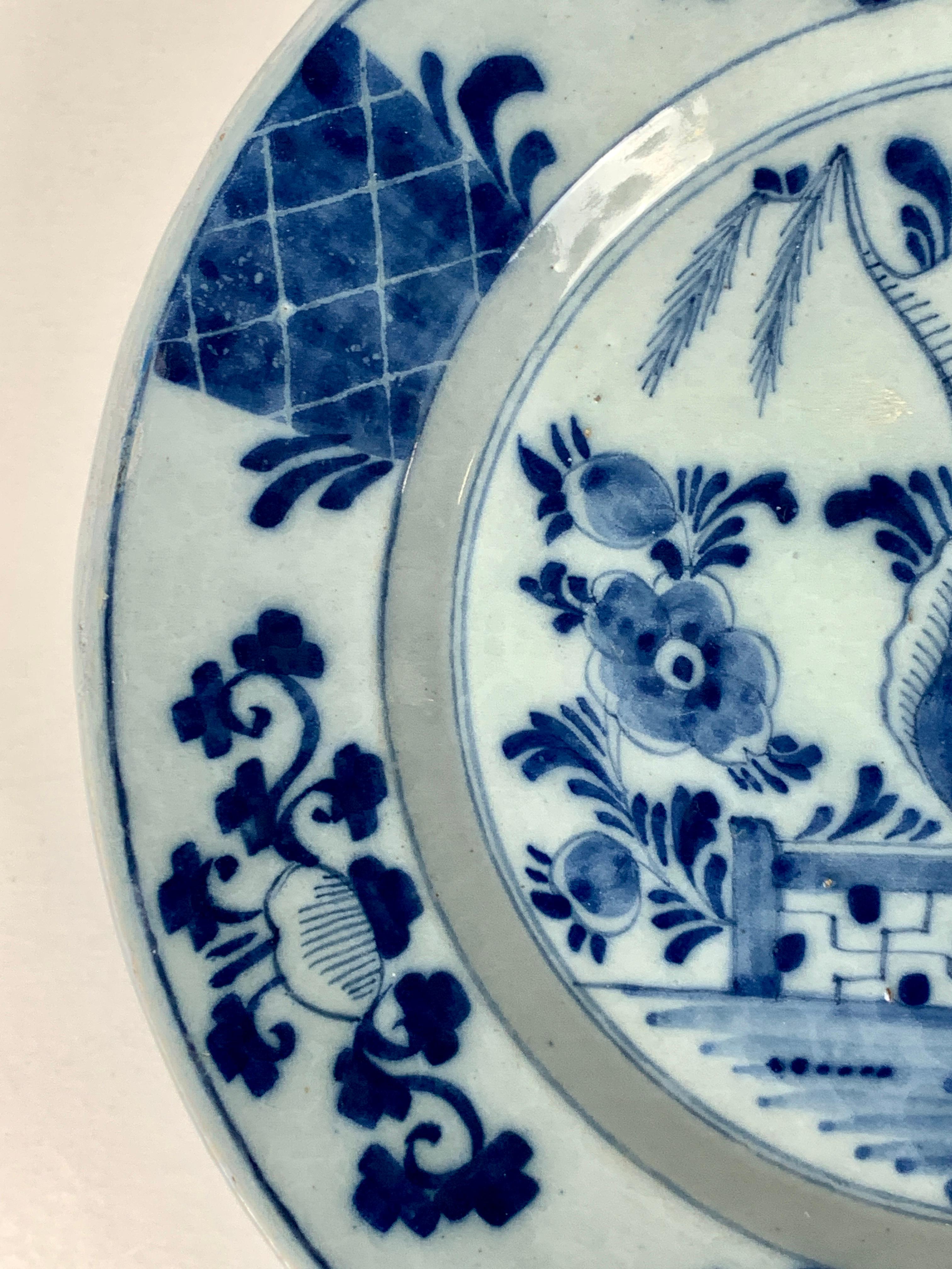 Pair of Antique Blue and White Dutch Delft Dishes Hand-Painted, Circa 1770 6