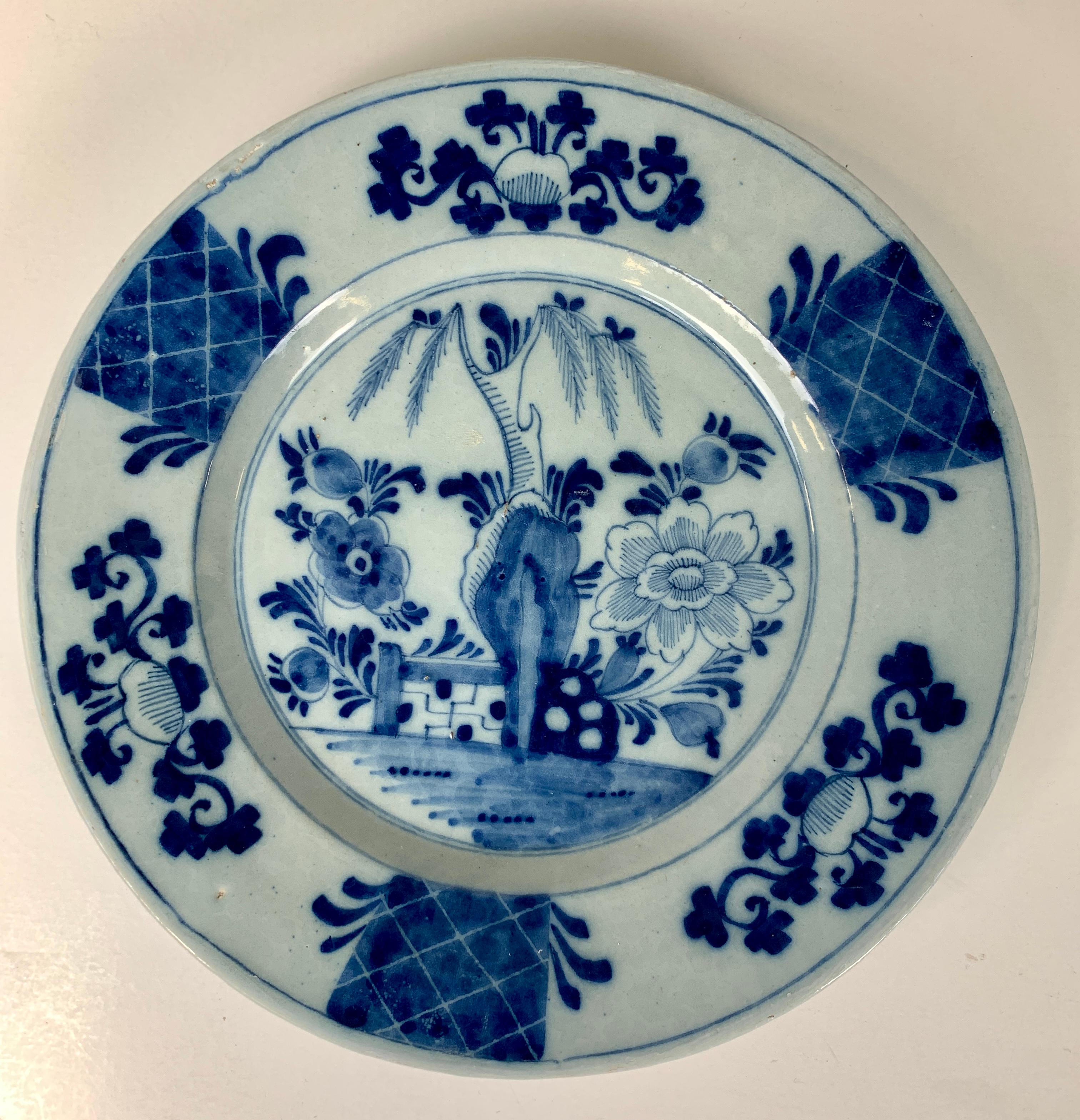 18th Century Pair of Antique Blue and White Dutch Delft Dishes Hand-Painted, Circa 1770