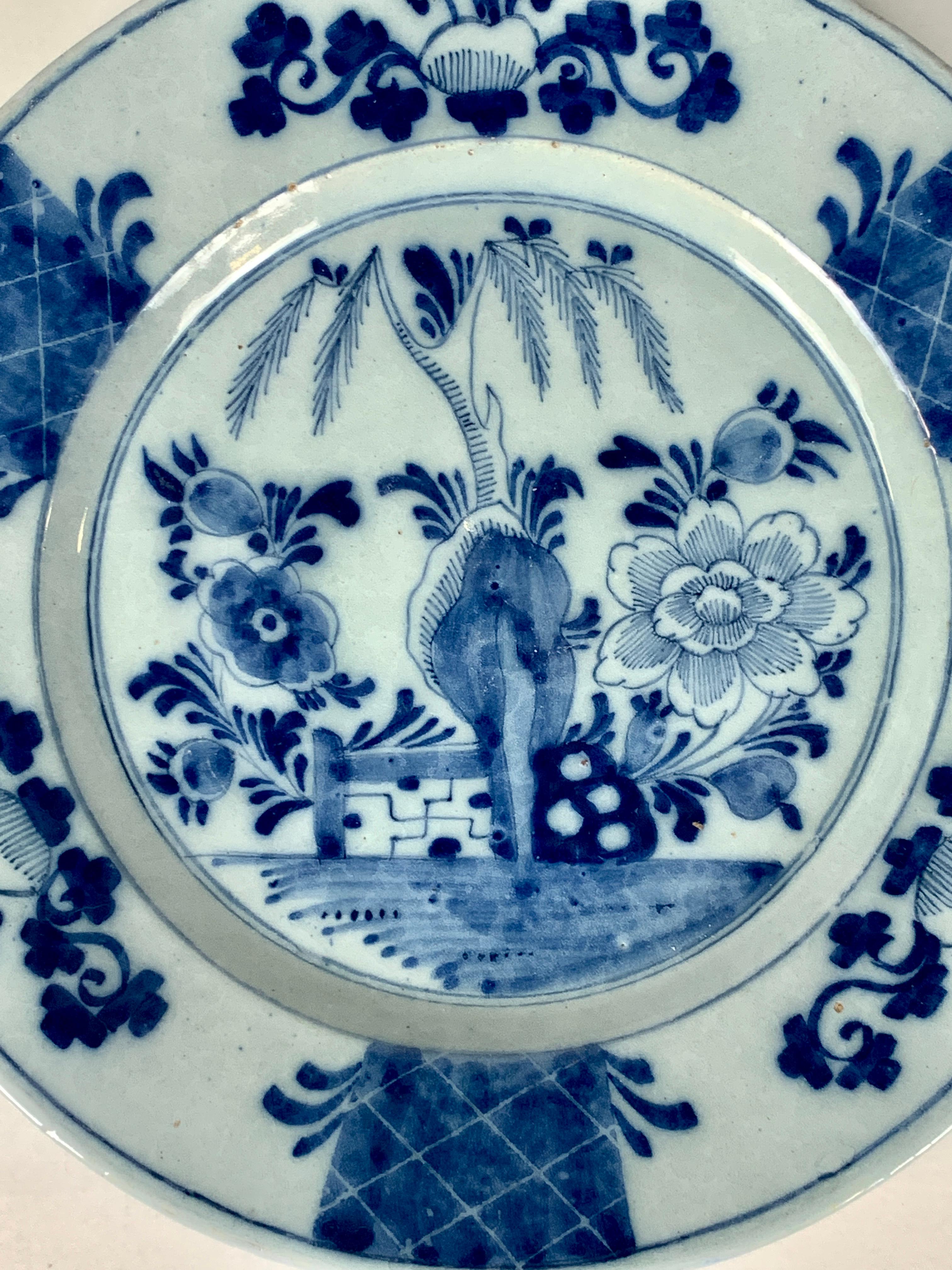 Pair of Antique Blue and White Dutch Delft Dishes Hand-Painted, Circa 1770 2