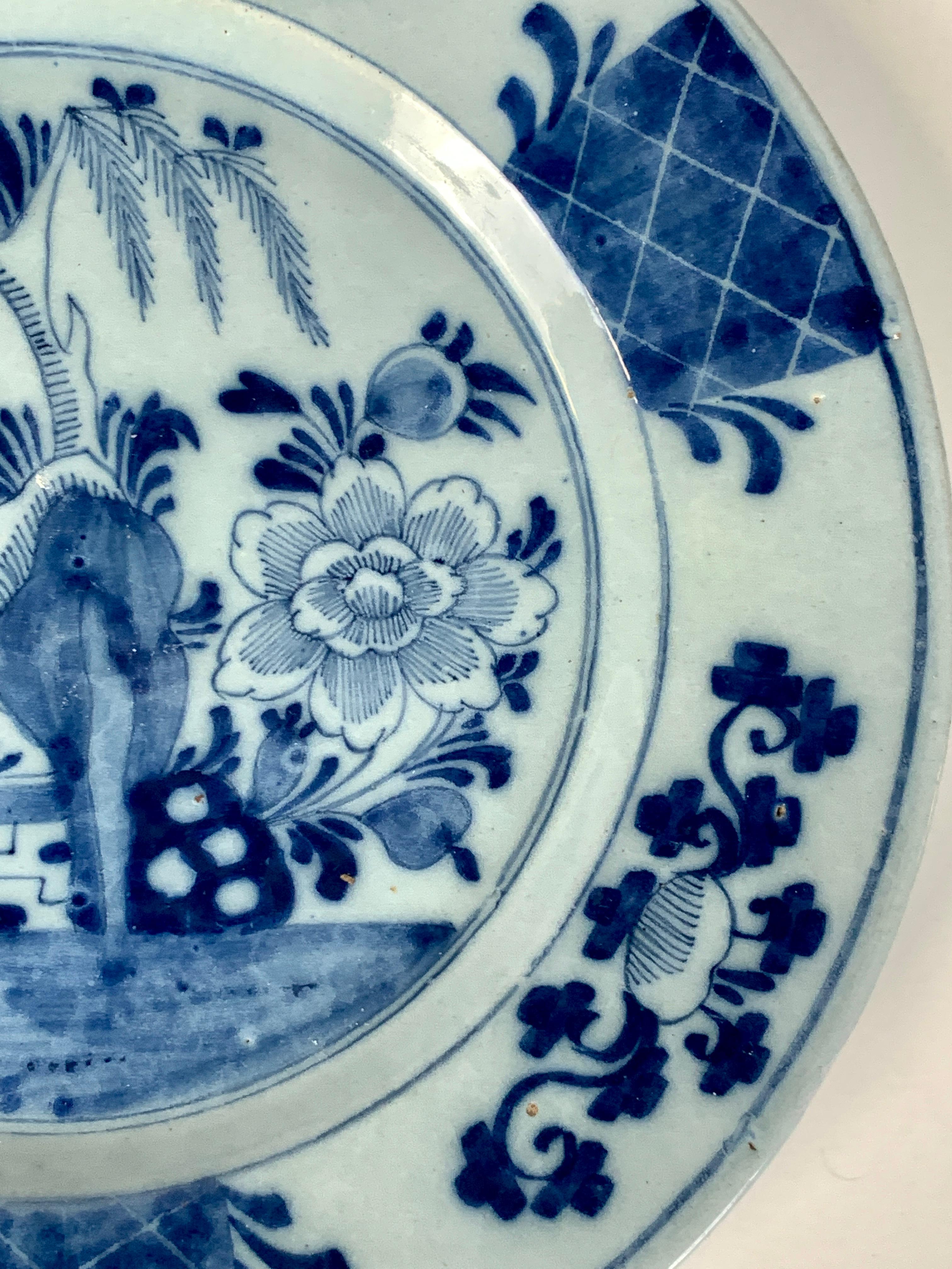 Pair of Antique Blue and White Dutch Delft Dishes Hand-Painted, Circa 1770 3