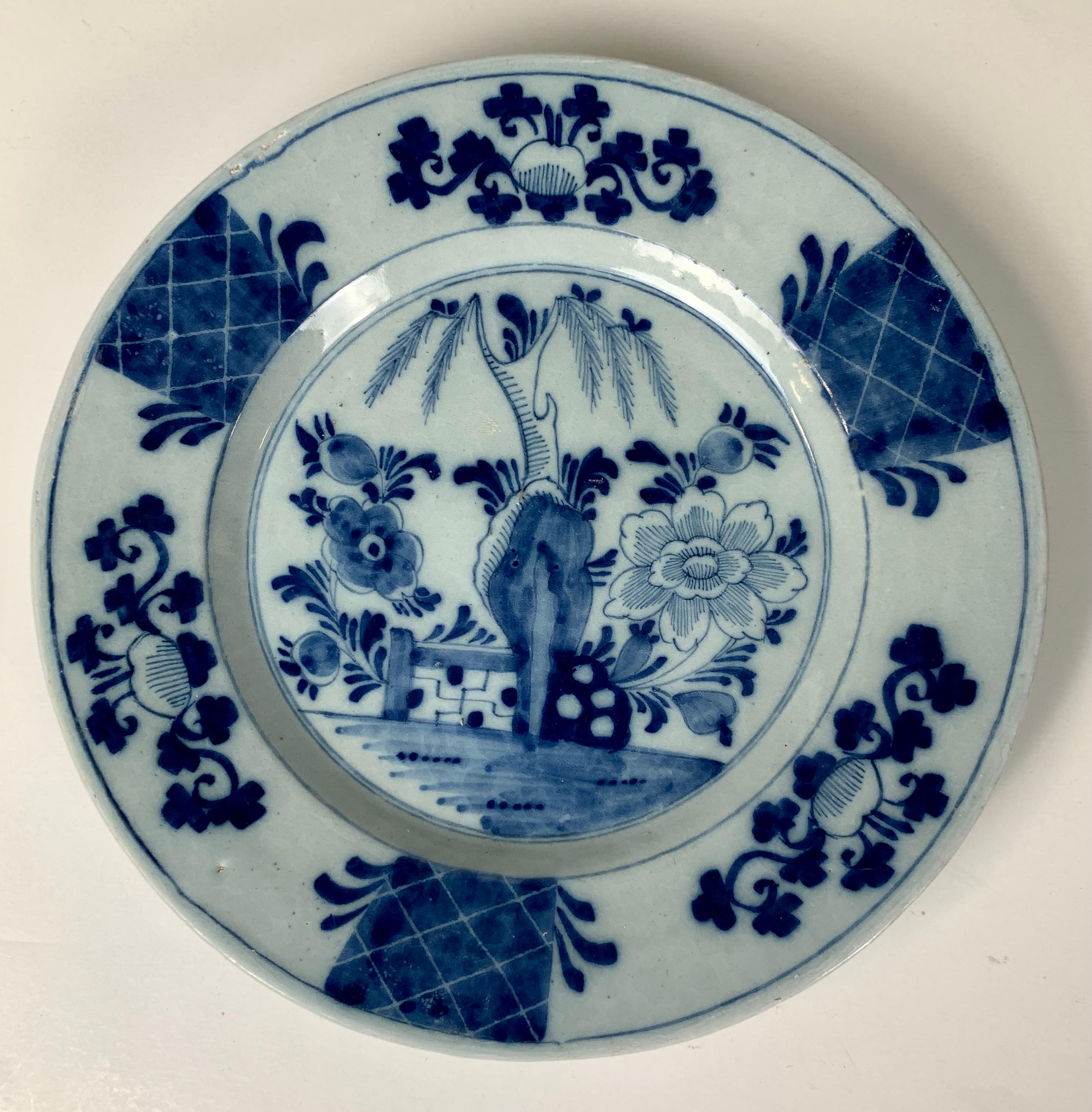 Pair of Antique Blue and White Dutch Delft Dishes Hand-Painted, Circa 1770 4