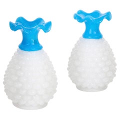Pair of Antique Blue and White Opaline Glass Vases