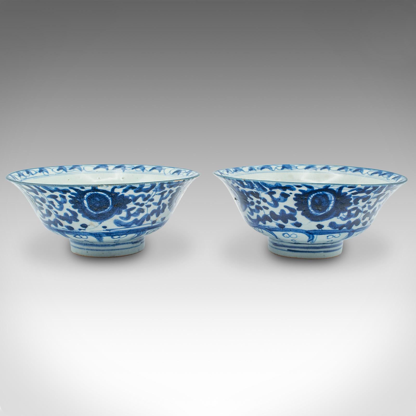 Late Victorian Pair Of Antique Blue and White Serving Bowls, Chinese, Ceramic, Dish, Victorian For Sale