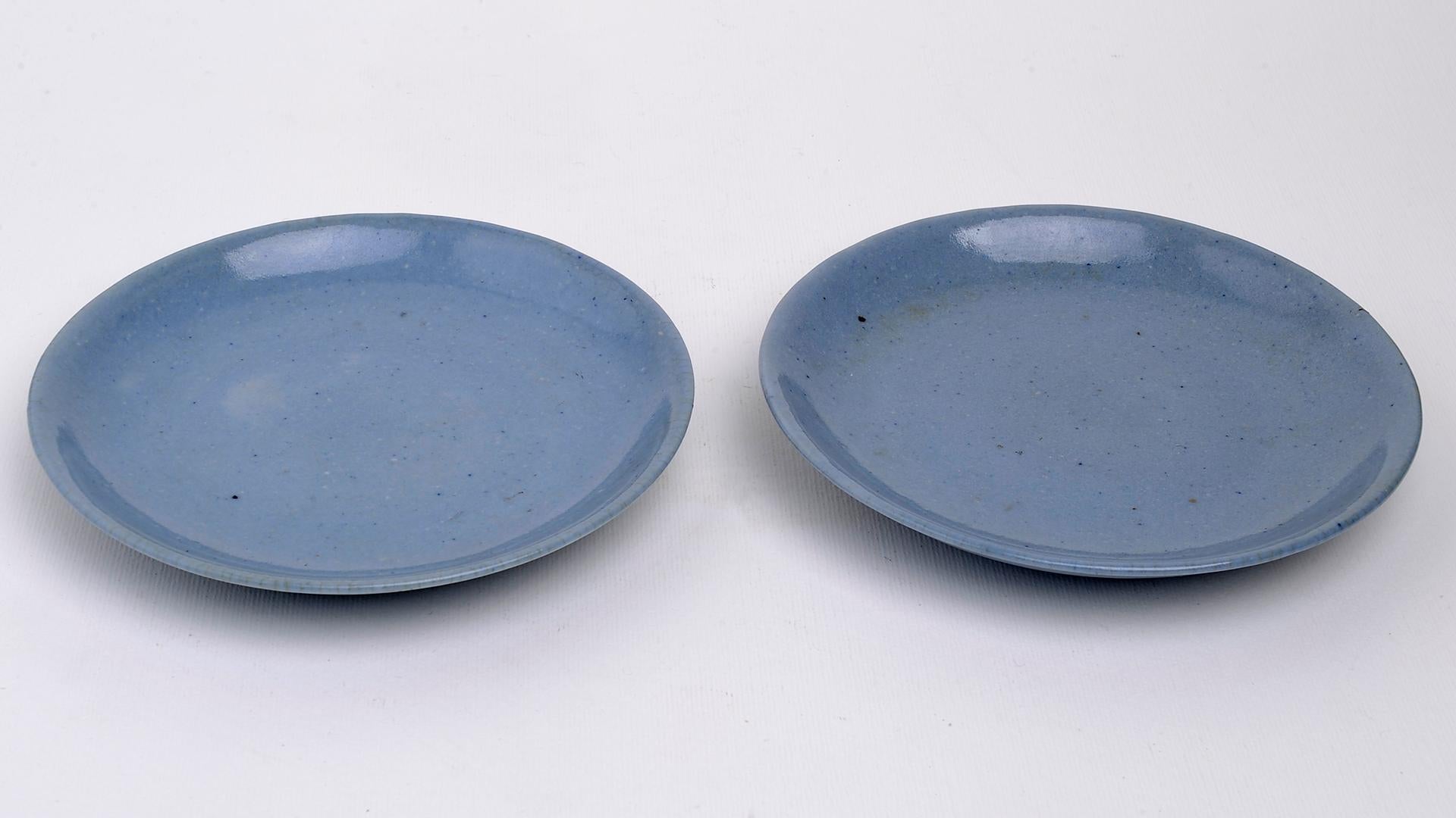 Chinese Pair of Antique Blue China Saucers For Sale