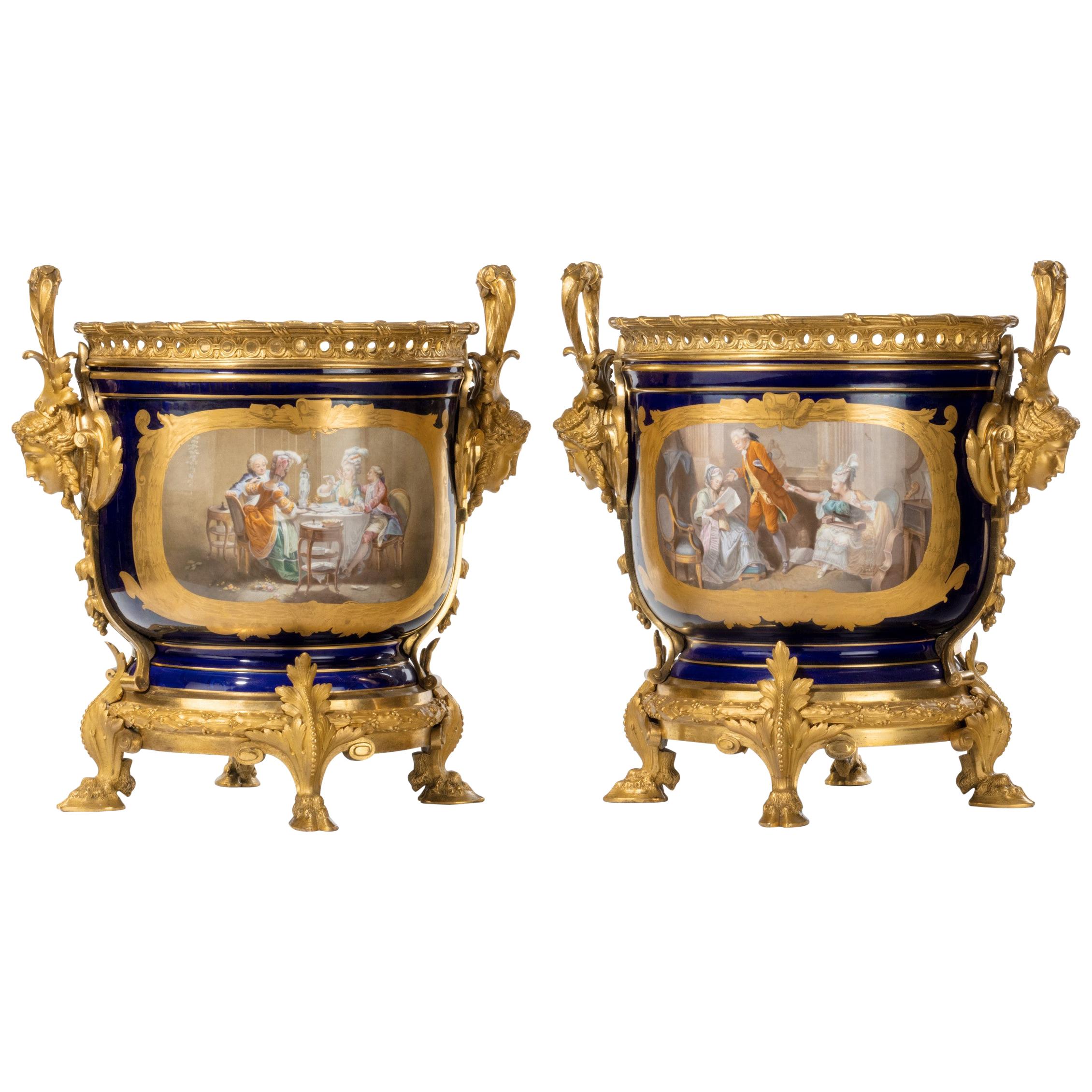 Old Paris Sevres Blue Porcelain Vase at 1stDibs