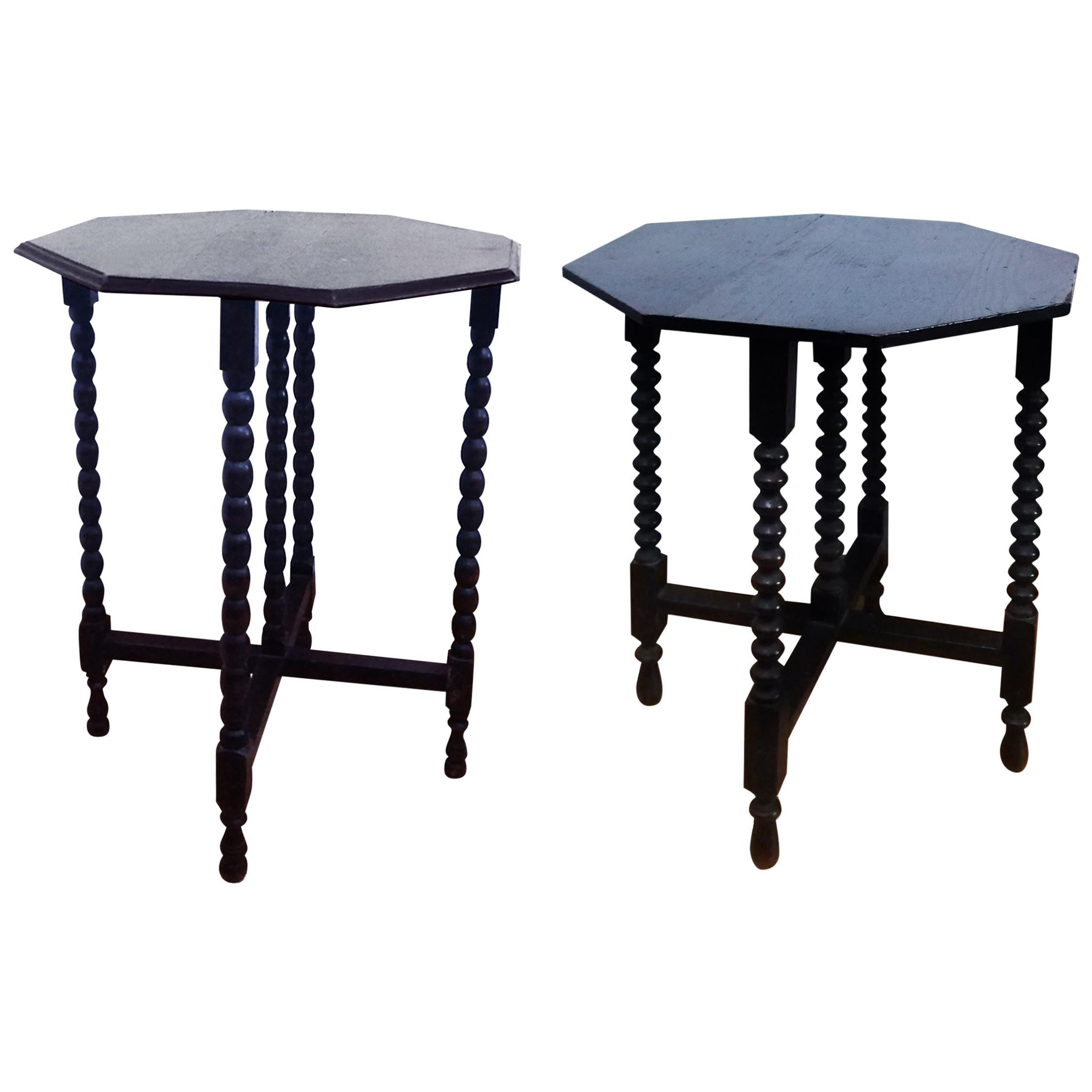Pair of Antique Bobbin Turned Side End Wine Tables from the 19th Century