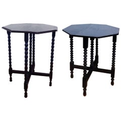 Pair of Antique Bobbin Turned Side End Wine Tables from the 19th Century