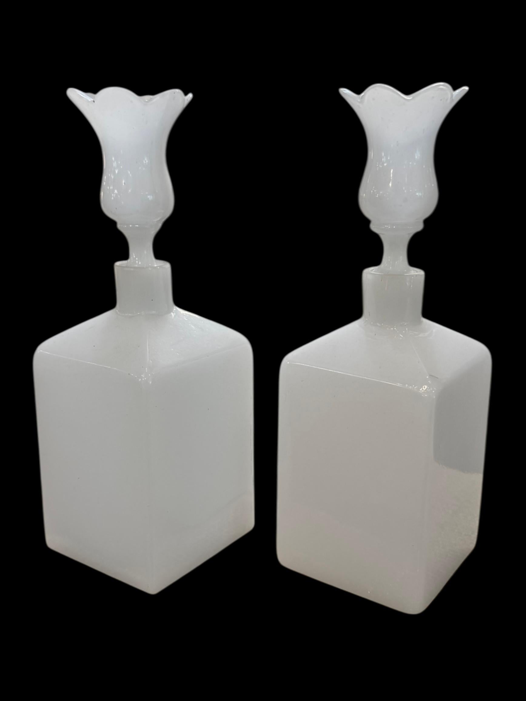 Czech Pair of Antique Milk Glass Bohemian Perfume Bottle
