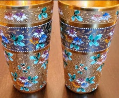 Pair of Antique Bohemian Enameled Gilt Art Glass, Attributed to Moser