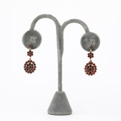 Pair of Antique Bohemian Garnet Earrings in Silvered Gilt Settings