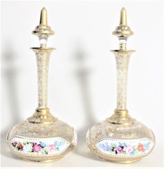 Pair of Antique Bohemian Perfume or Scent Bottles with Enamel & Gilt Decoration
