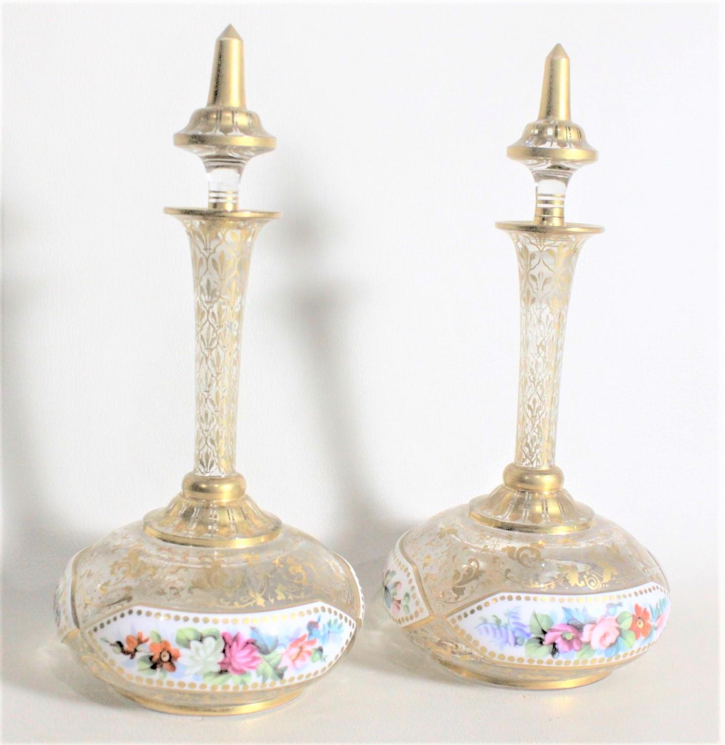 Pair of Antique Bohemian Perfume or Scent Bottles with Enamel & Gilt Decoration In Good Condition For Sale In Hamilton, Ontario