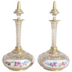 Pair of Antique Bohemian Perfume or Scent Bottles with Enamel & Gilt Decoration