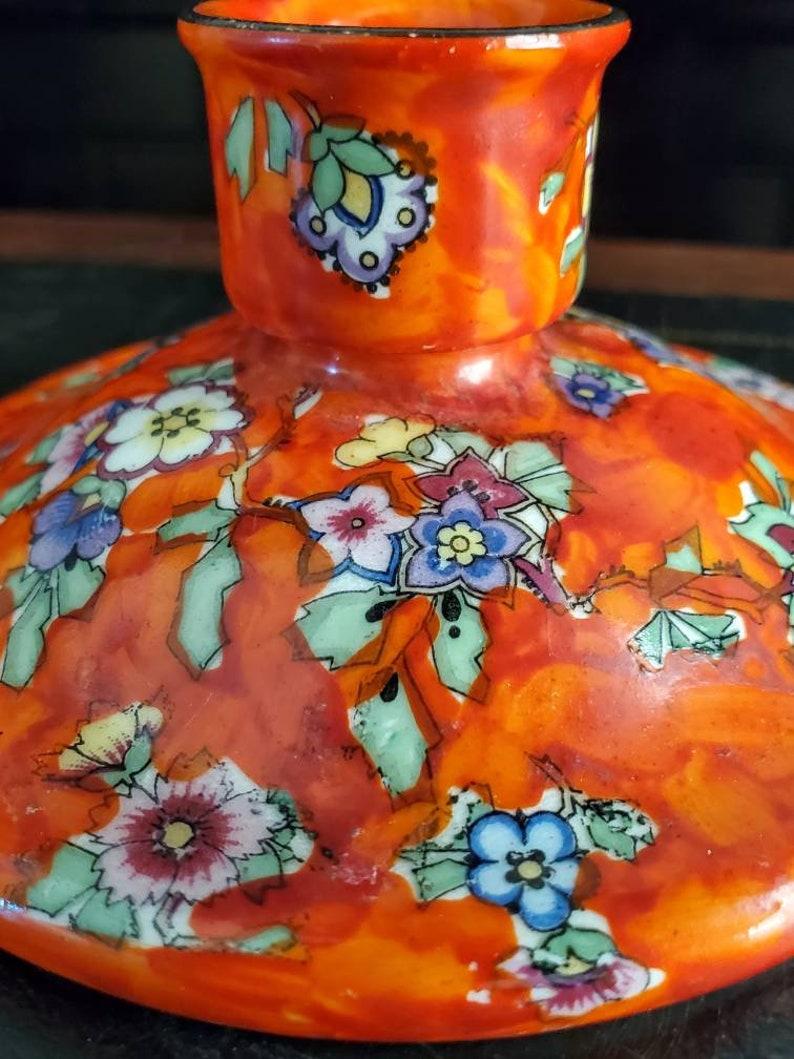 Antique Bohemian Hand Painted Pottery Boho Candle Holder Pair In Fair Condition For Sale In Forney, TX