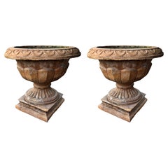 PAIR OF ANTIQUE BOLOGNESE TERRACOTTA CHALICE VASES Very Old