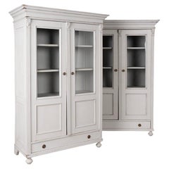 Pair of Antique Bookcases Display Cabinets Painted Gray, Circa 1880