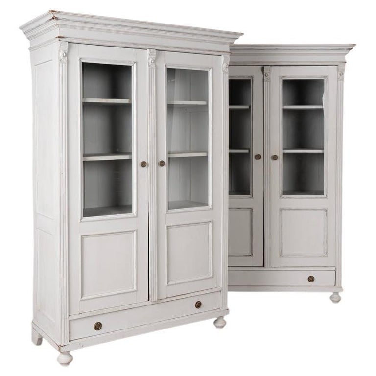 Pair of Antique Bookcases Display Painted Gray, Circa 1880 For