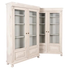 Pair of Used Bookcases Display Cabinets Painted Light Gray