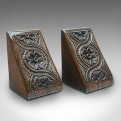 Pair of Antique Bookends, Scottish, Oak, Decorative Book Rest, Gothic, Victorian