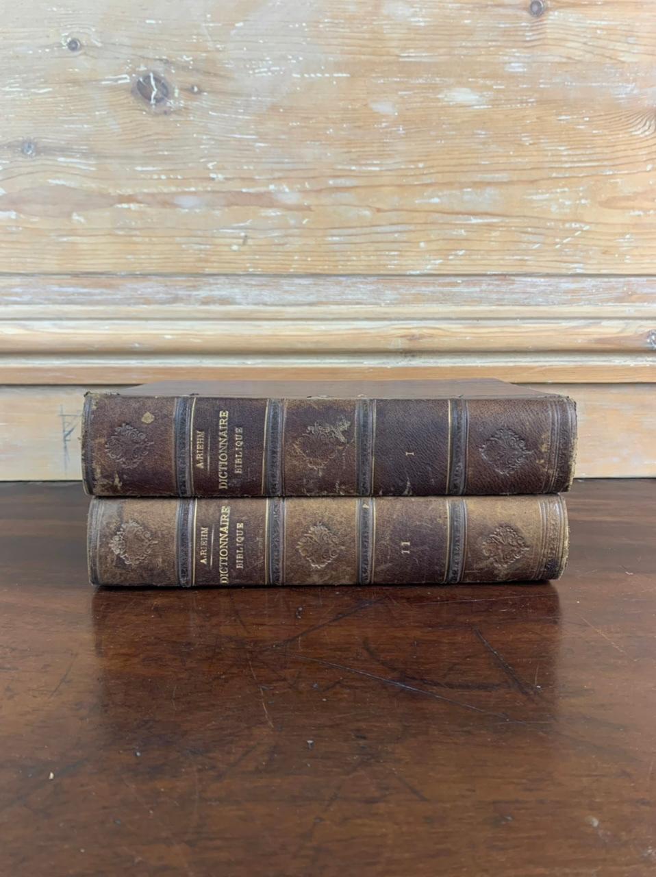 Set of antique books dating from the 19th century. From an old protestant library near Le Havre in France. These books are called 