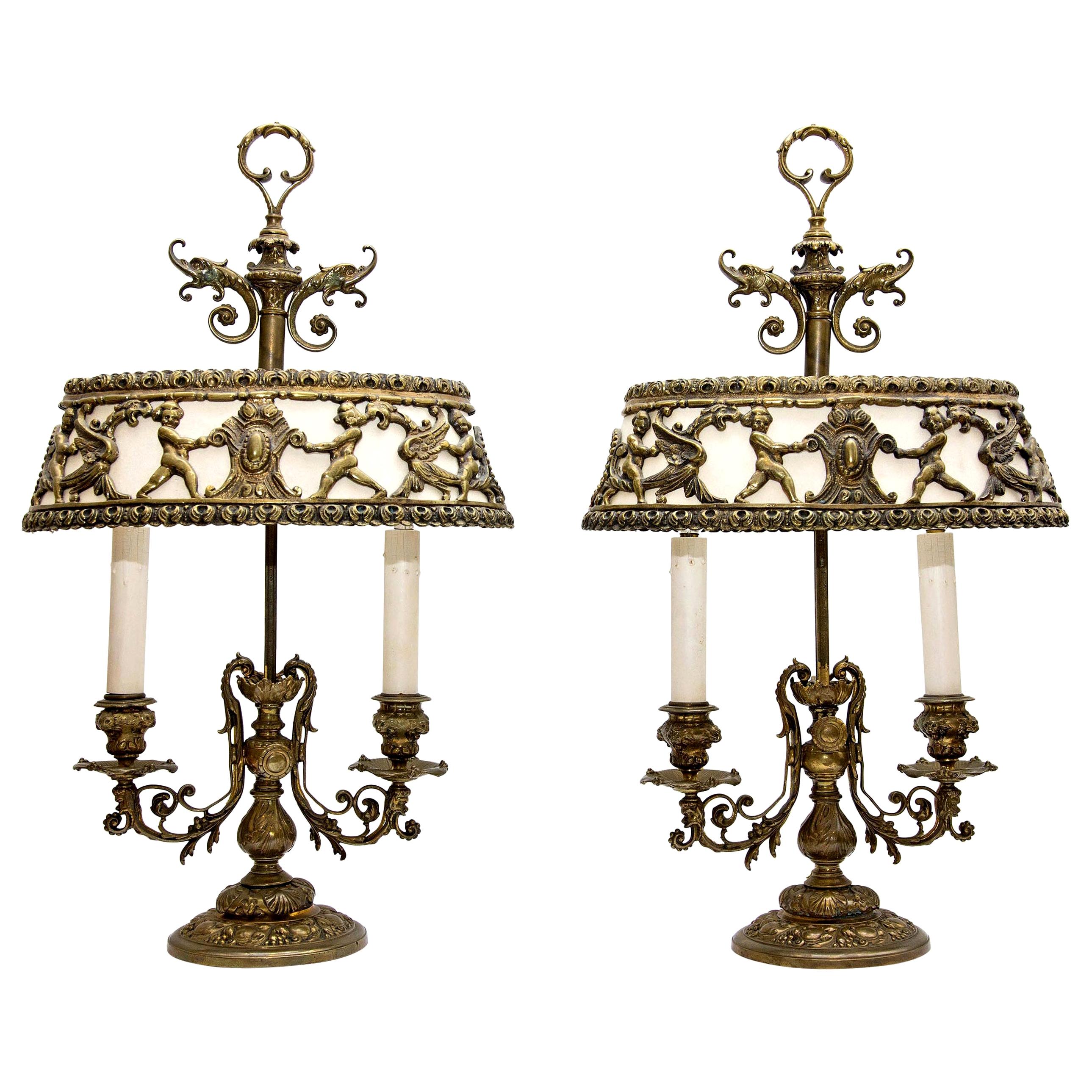 Pair of Antique Bouillotte Lamps