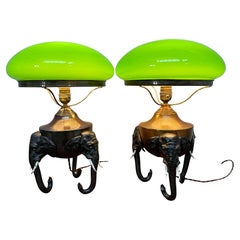 Pair of Antique Brass and Cast Iron Elephant Lamps By Voss Of Denmark