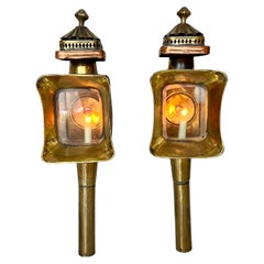 Pair Of Antique Brass And Copper Carriage Lamps