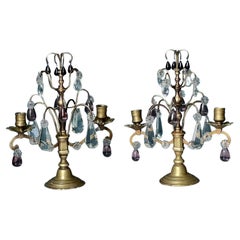 Pair Of Antique Brass And Cut Glass Candelabra