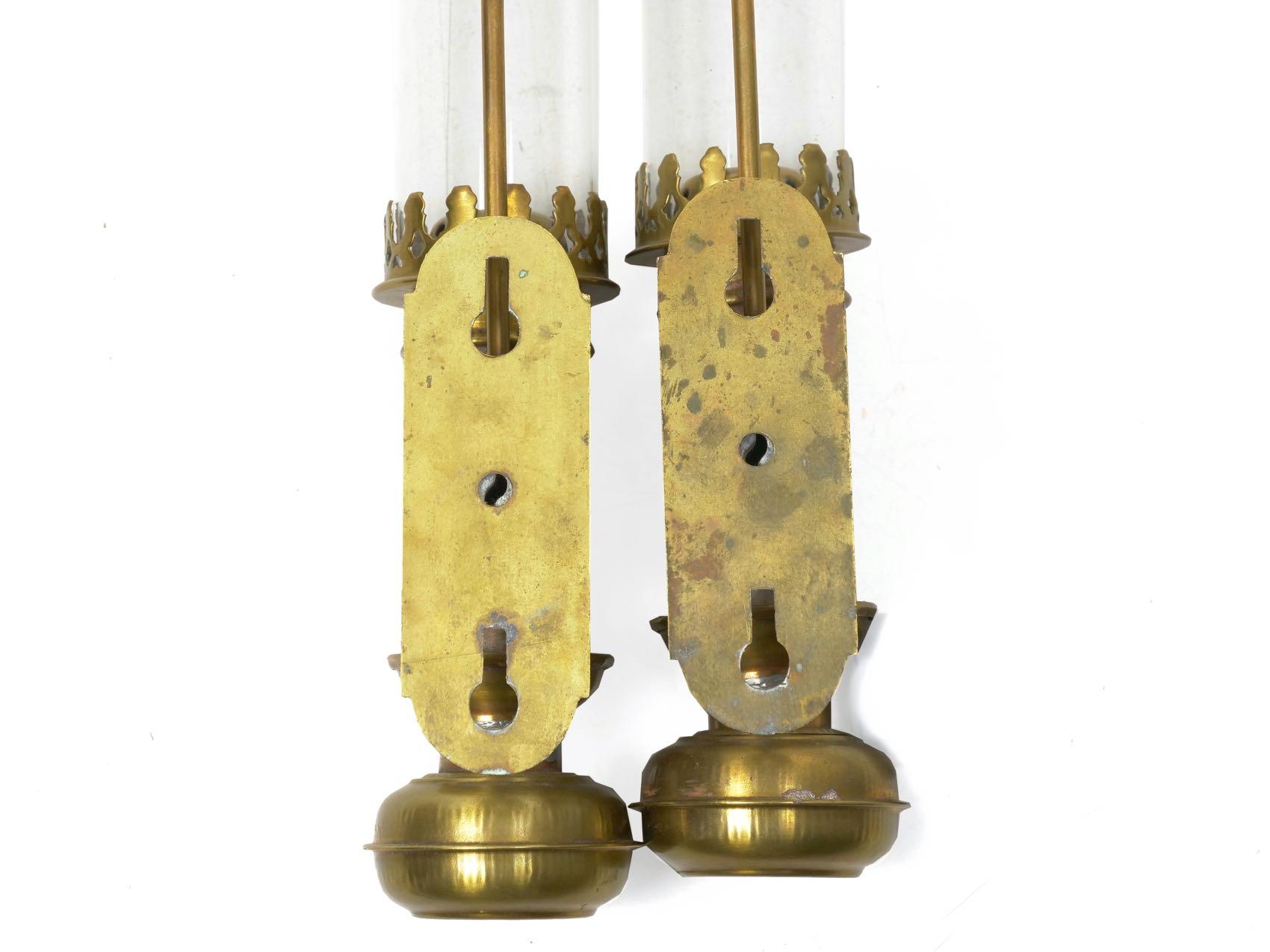 Pair of Antique Brass and Glass Railway Carriage Candle Light Lamps 5