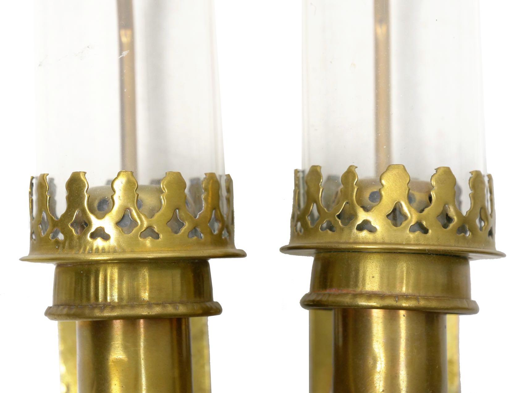 Pair of Antique Brass and Glass Railway Carriage Candle Light Lamps 9