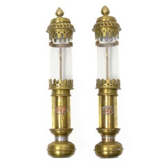 Pair of Antique Brass and Glass Railway Carriage Candle Light Lamps