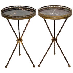 Pair of Antique Brass and Marble Side Tables