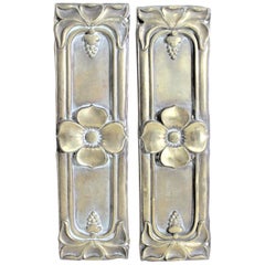 Pair of Antique Brass Art Nouveau Door Push Plates with Fruit and Floral Accents
