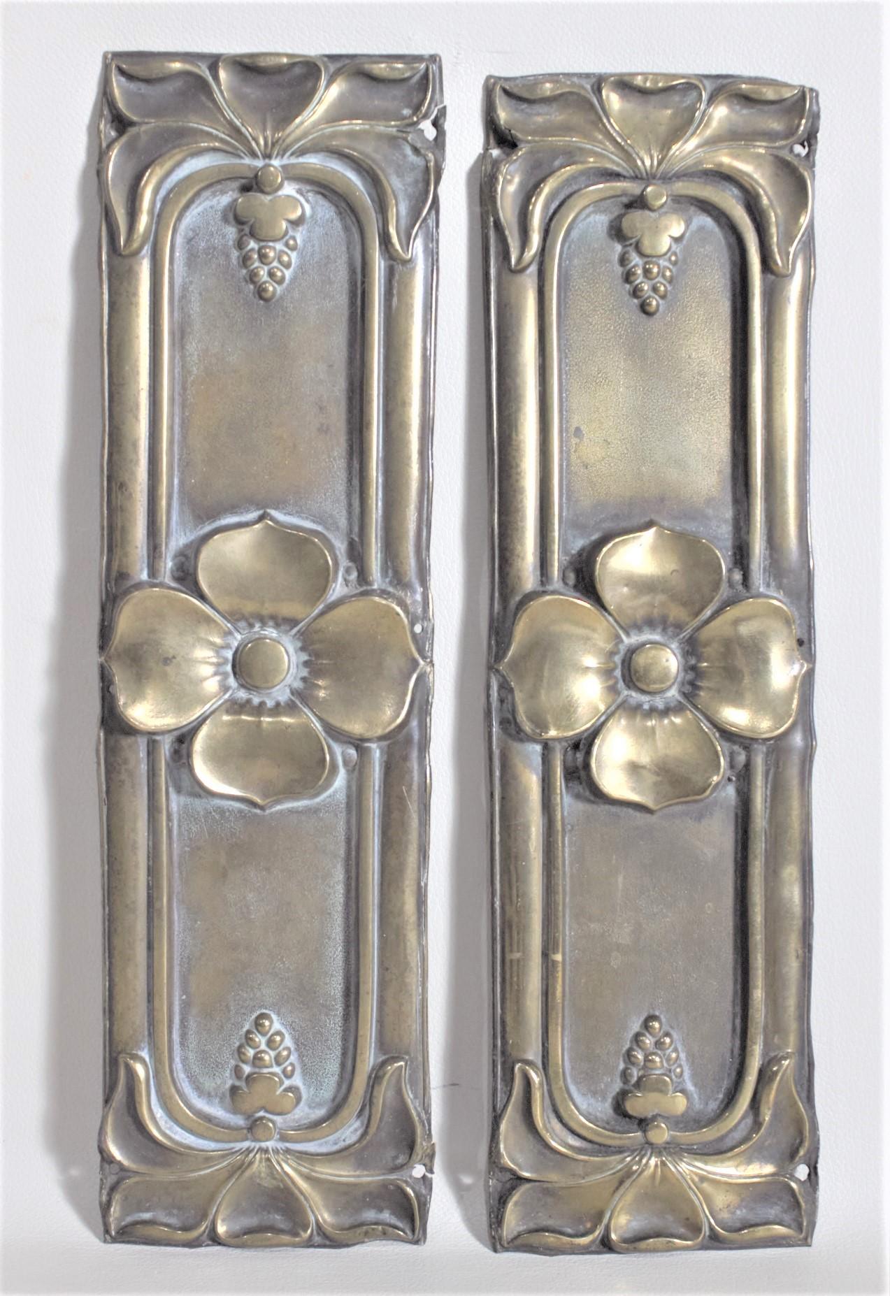 Vintage Brass Finger Plate Push Door Handle Art Nouveau Floral Old Antique 