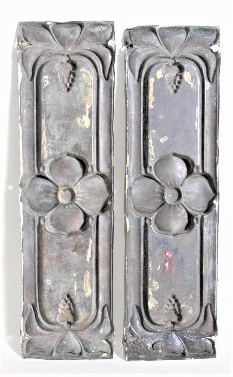 Pair of Antique Brass Art Nouveau Door Push Plates with Fruit and