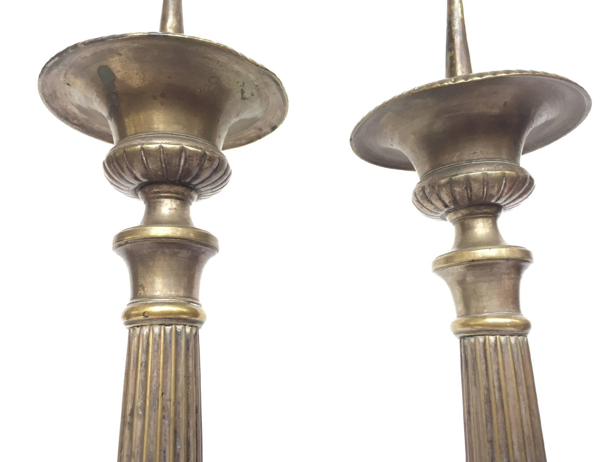 19th Century Pair of Antique Brass Candleholders
