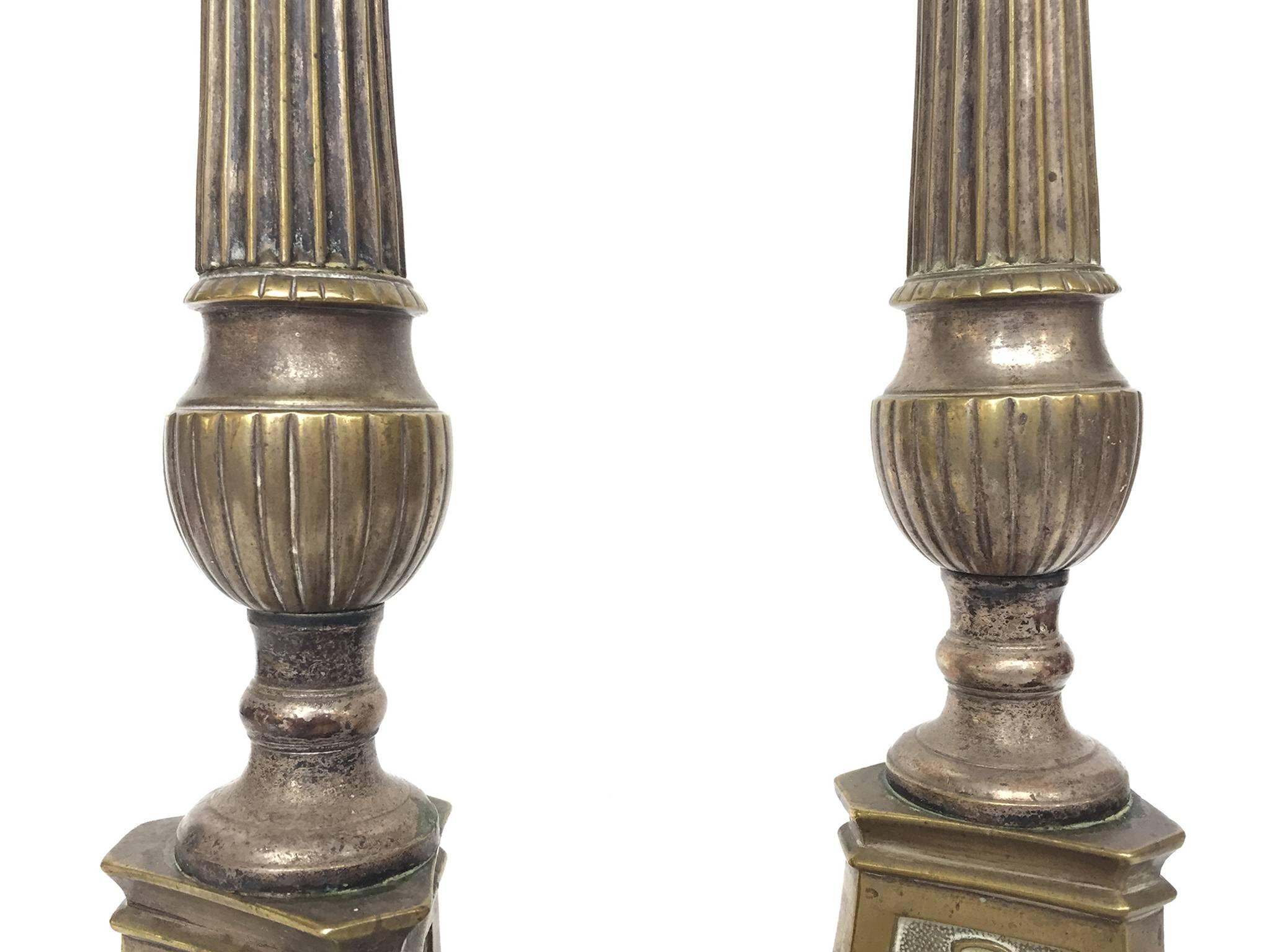 Pair of Antique Brass Candleholders 1