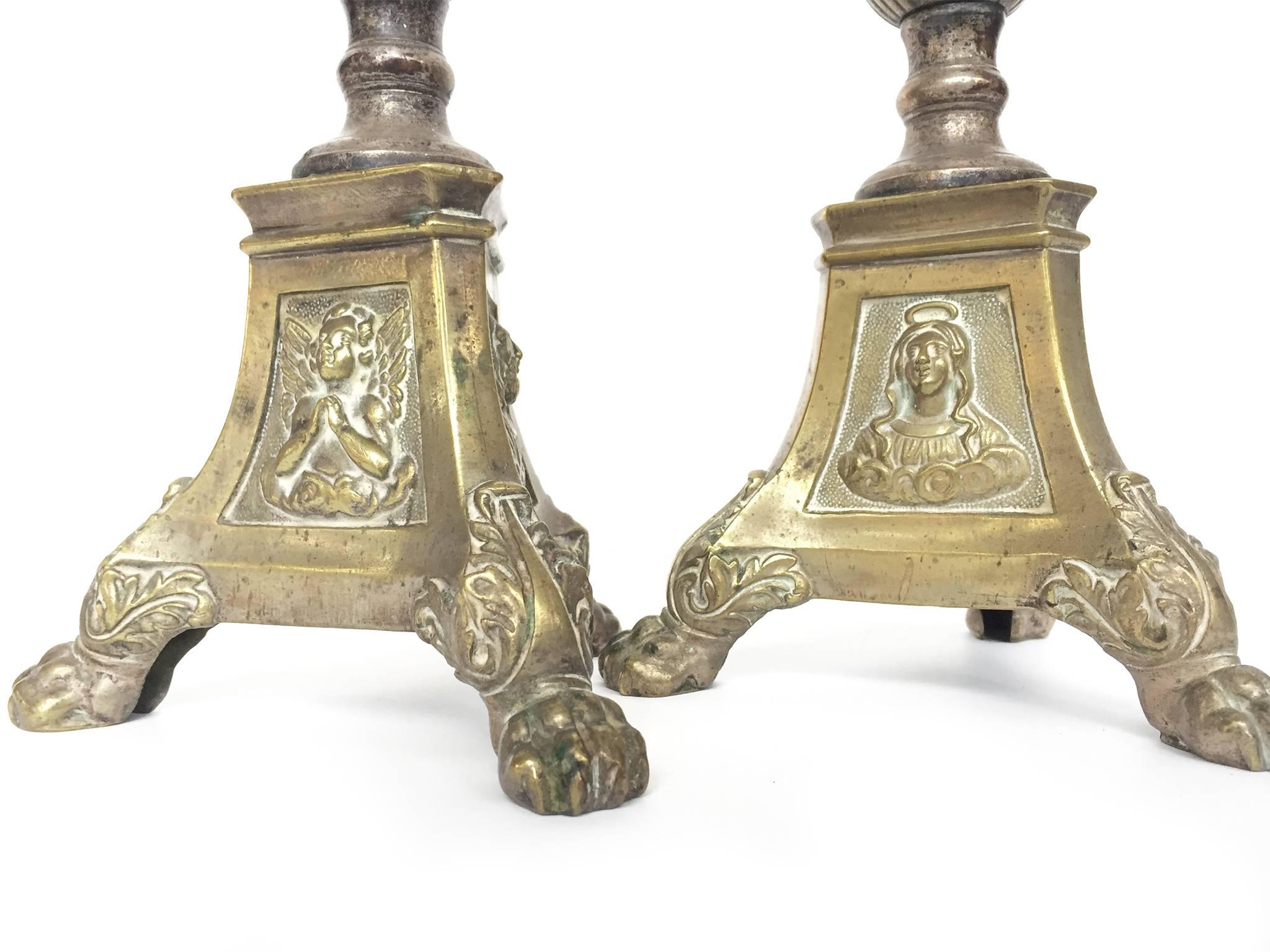 Pair of Antique Brass Candleholders 2