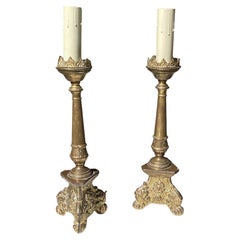 Paar antike Messing-Kerzenständer-Lampen 
