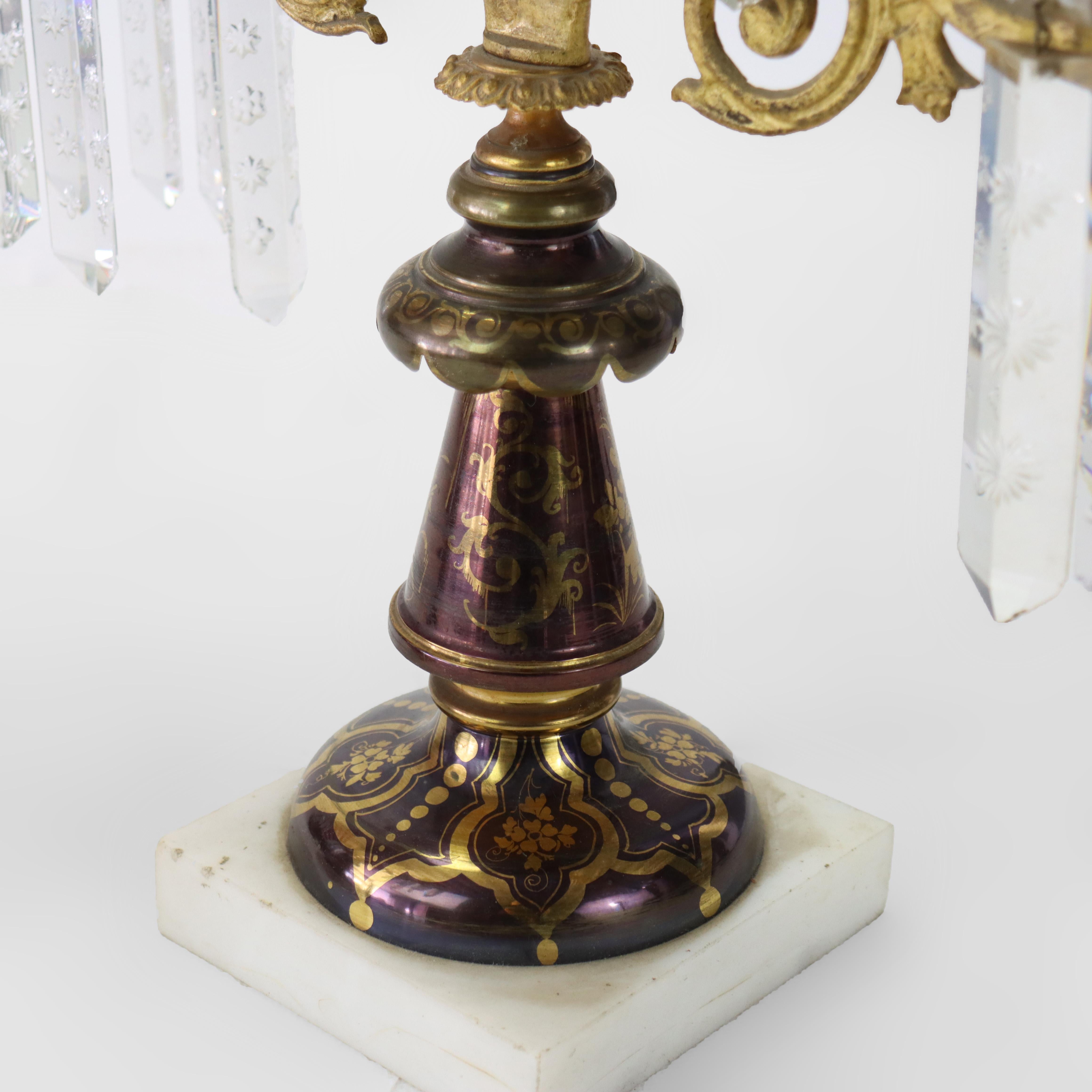 Coppia di Giradoli antichi in ottone, cristallo e marmo C1920 in vendita 1