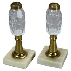 Pair of Antique Brass, Cut Glass & Marble Kerosene Lamps C1880