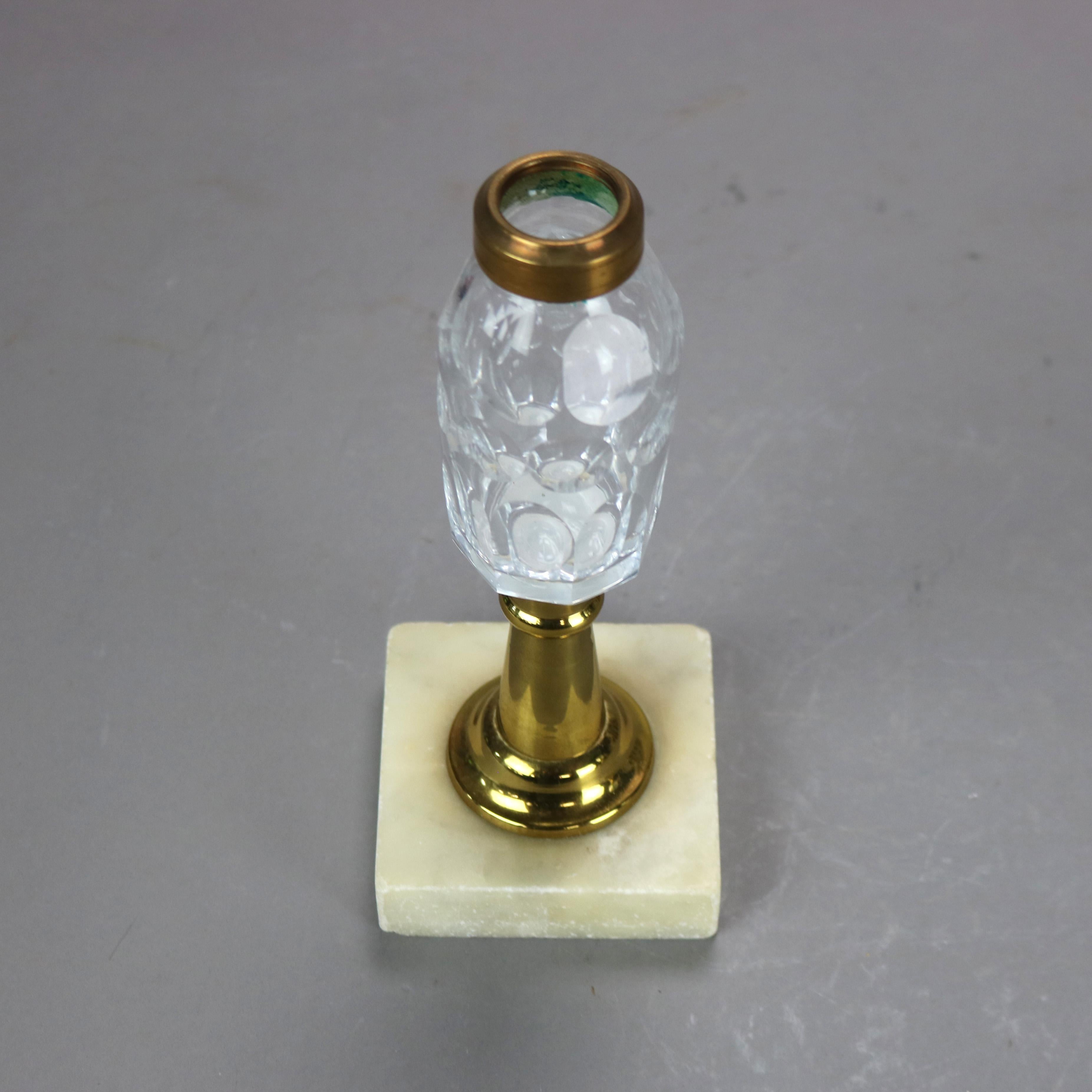 Paar antike Kerosene-Lampen aus Messing, geschliffenem Glas und Marmor, um 1880 im Angebot 1