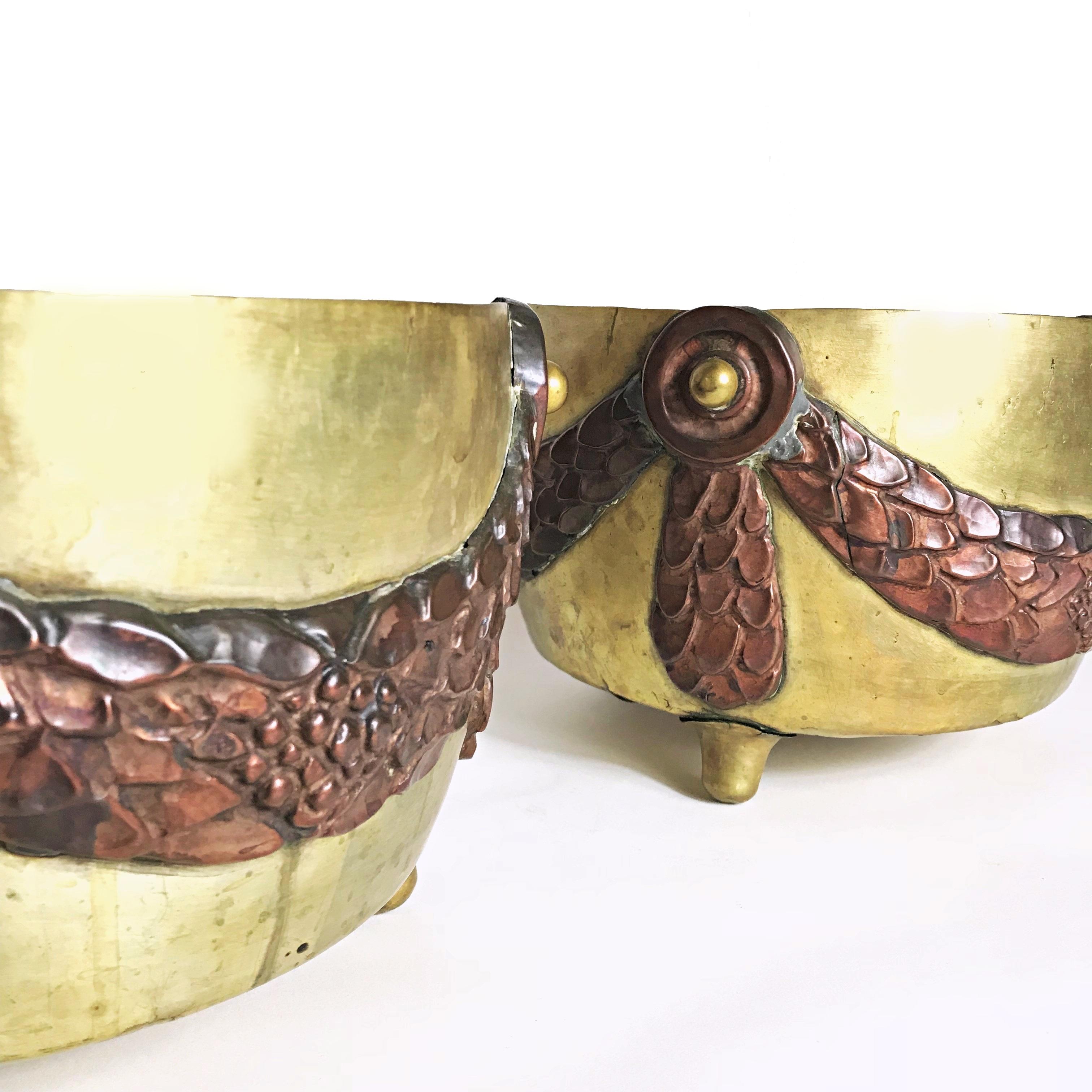 Hand-Crafted Pair of Antique Brass Empire Jardinières, circa 1820s, France