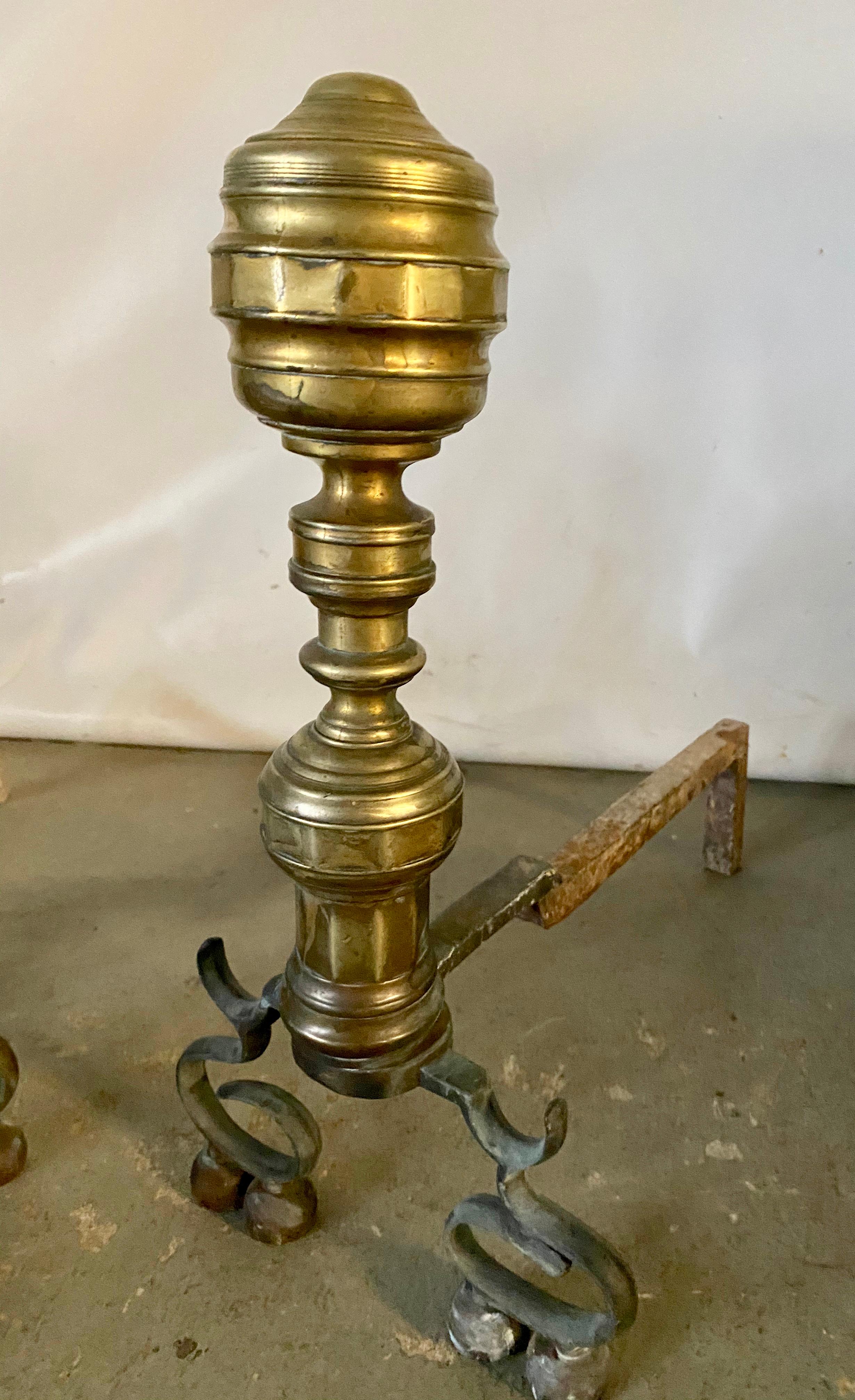 Pair of Antique Brass Empire Style Andirons For Sale 6
