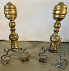 Pair of Antique Brass Empire Style Andirons