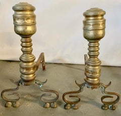 Pair of Antique Brass Empire Style Andirons