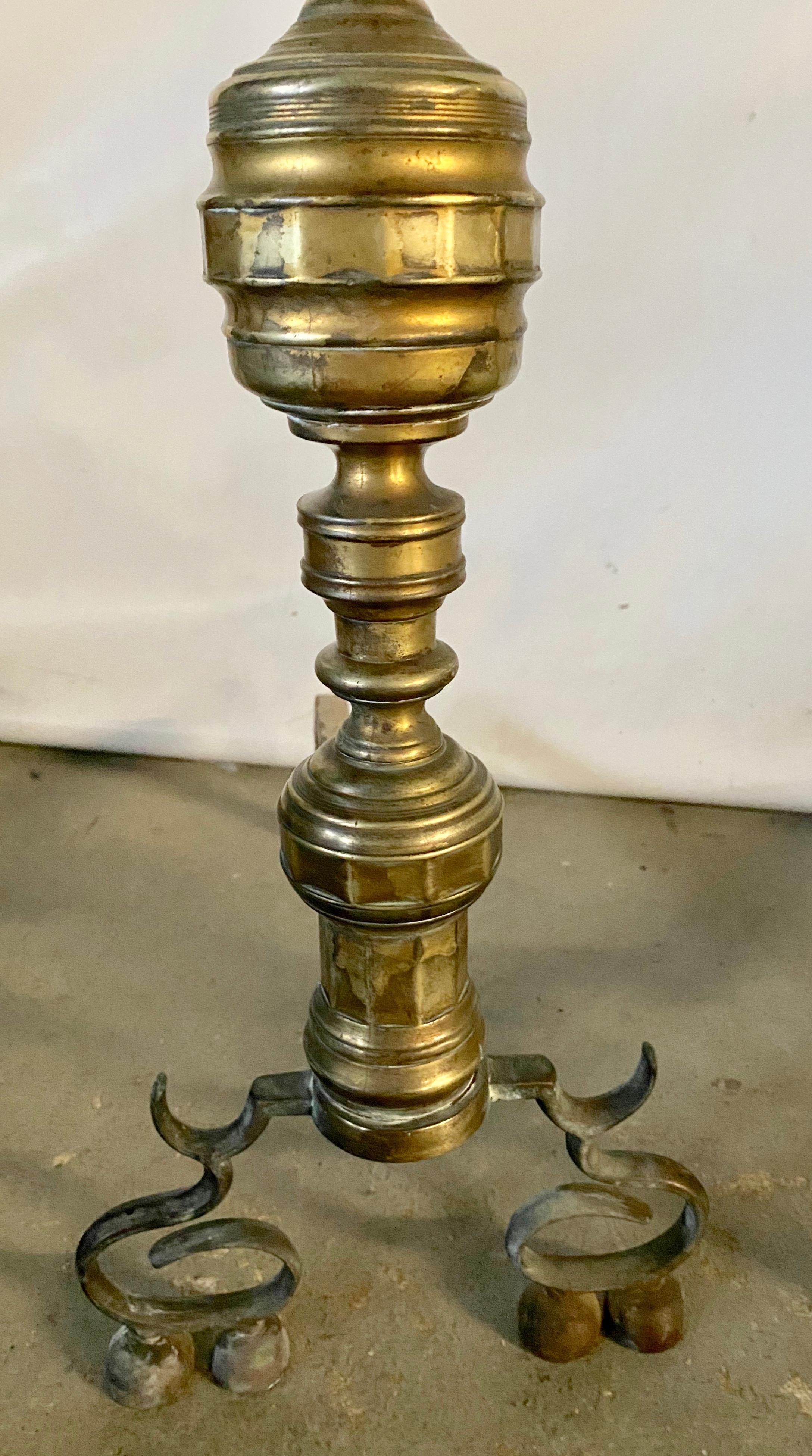Pair of Antique Brass Empire Style Andirons In Good Condition For Sale In Sheffield, MA