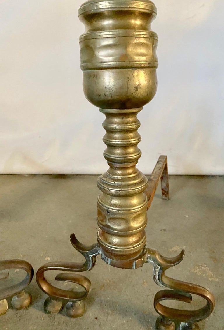 Pair of Antique Brass Empire Style Andirons In Good Condition For Sale In Great Barrington, MA