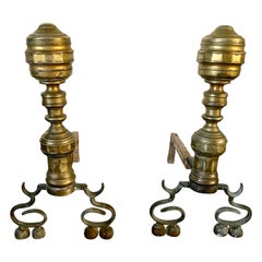 Pair of Antique Brass Empire Style Andirons