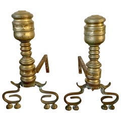 Pair of Antique Brass Empire Style Andirons